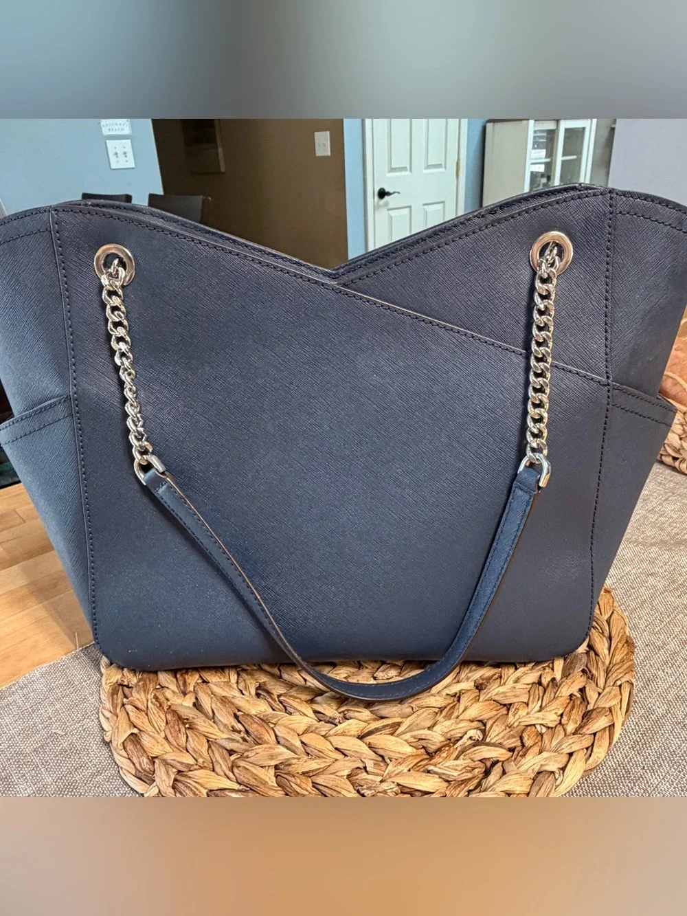 Michael Kors Dark Navy Saffiano Chain-Handle Tote